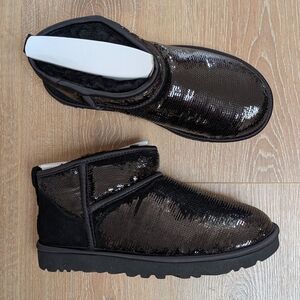 NIB Ugg Black Classic Ultra Mini Mirror Ball Sequin Boots